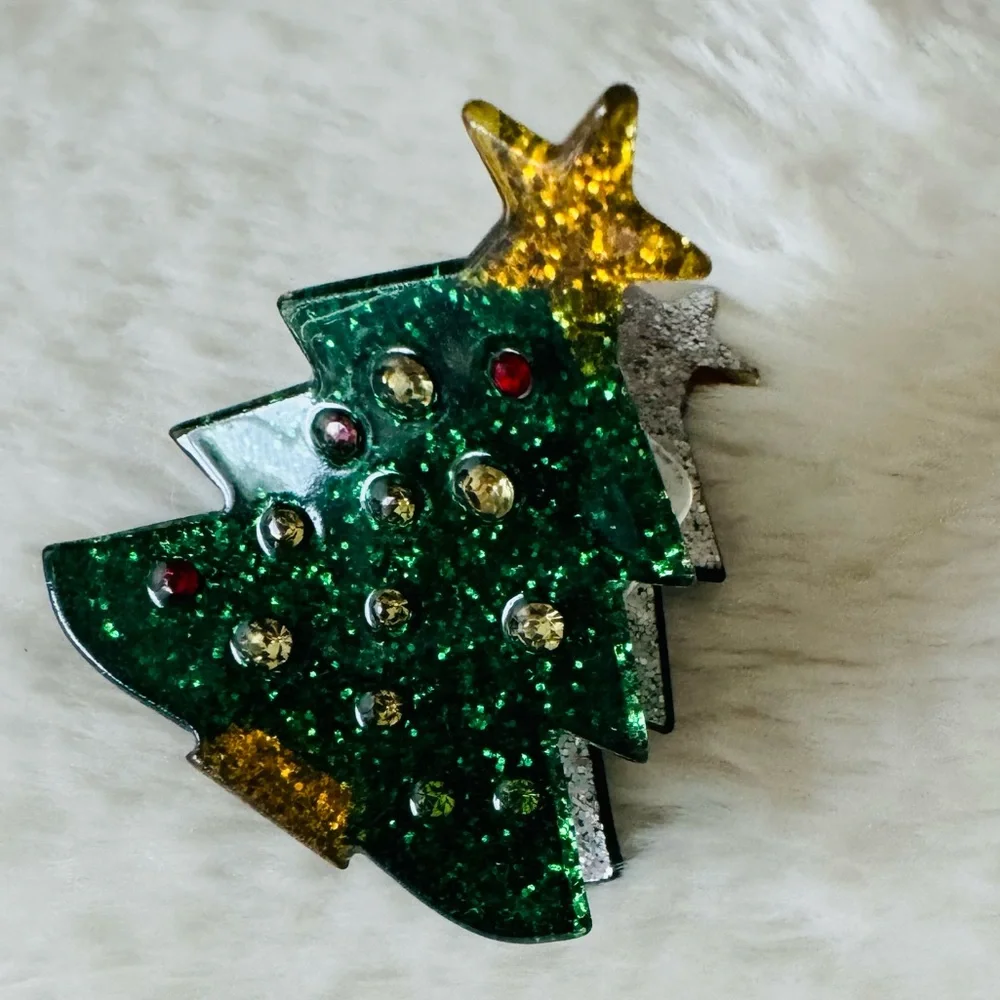Glittery Christmas Tree Hair Clip for Kids